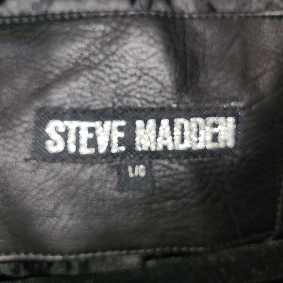 Steve Madden Women's Studded Faux Leather Biker Jacket Black Large Zipper Accent - Picture 9 of 9